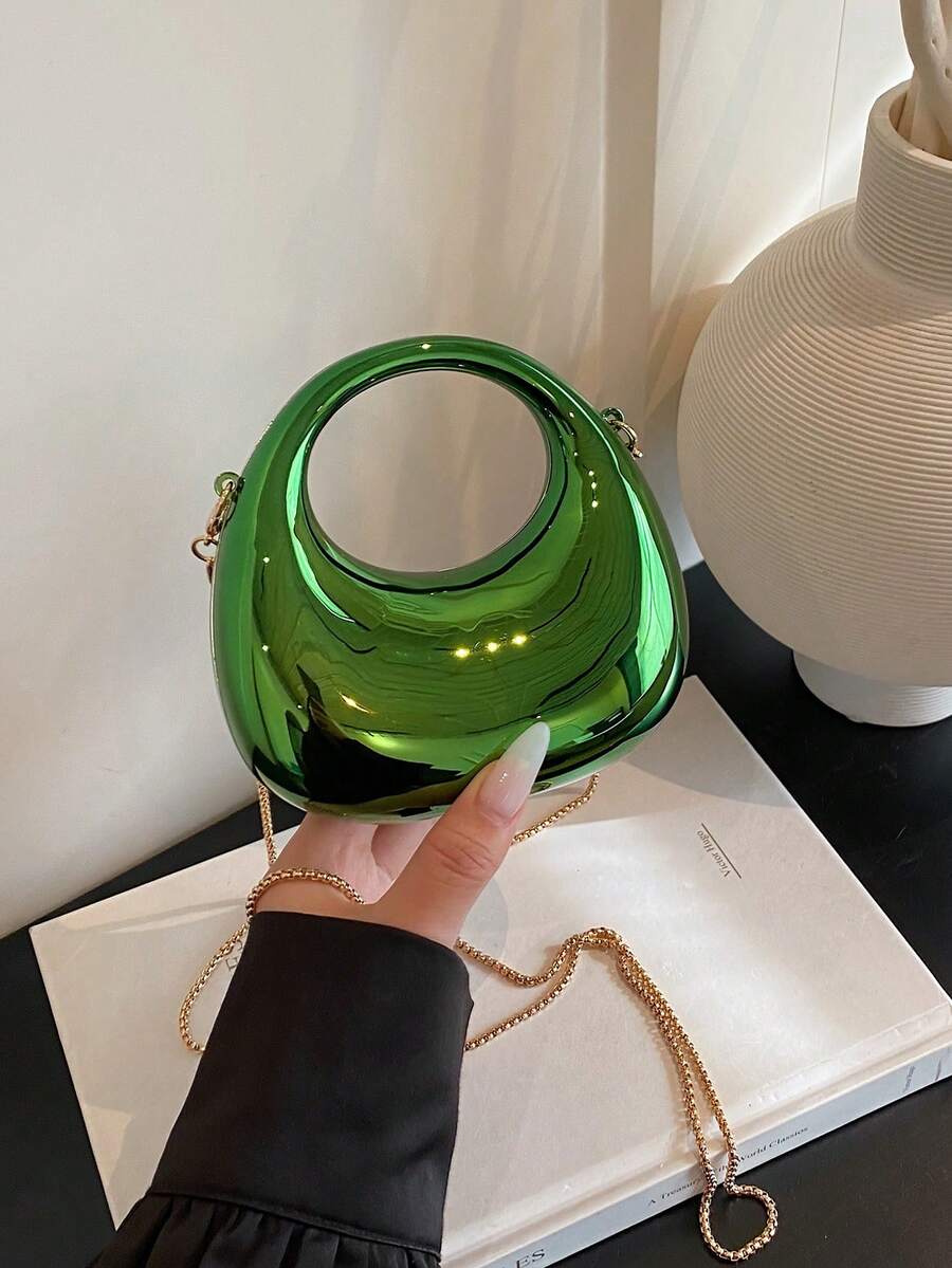 New Acrylic Mini Handbag, Fashion Clutch Purse, Personalized Crescent Moon Shaped Evening Bag With Detachable Strap - Green - View 1