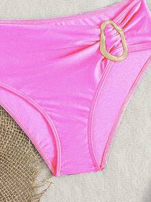 Bộ bikini quây ngực màu trơn dành cho nữ, điểm nhấn kim loại, thích hợp cho kỳ nghỉ trên đảo, chụp ảnh và bơi lội. - Hồng - Xem 5