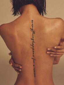 1 Piece Of Herbal Sexy Back Art Phrase Decorative Temporary Tattoo Sticker, Suitable For The Back, Legs, Arms And Other Parts, Ideal For Fashion-Conscious People To Use On Valentine's Day. It Can Last For 1-2 Weeks. - Black - View 3