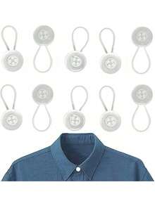 EstiloElásticos prémium para camisa de vestido, extensores de cuello, extensor de cuello invisible cómodo y premium, agrega 2,5 cm al instante, extensores de botones para camisas de vestir de hombreVersión mejorada - 10 artículos de plata - Ver 10