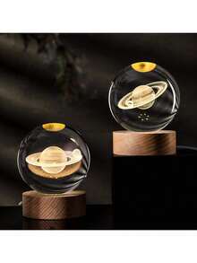 Estilo8Cm Bolas De Cristal 3D Saturno De Grande TamañO, Luces Saturno, Bolas De Cristal Con Base De Madera, Regalos Espaciales, Regalos De CumpleañOs, Regalos De Navidad, Regalos InfantilesVersióN Mejorada - Lámpara bola de cristal de Saturno, 8 cm de diámetro, diámetro base 7 cm. - Ver 9