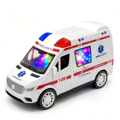 Toy Model Ambulance, 1pc Rotating 360° Electric Vehicle Simulation, Music And Light Electric Ambulance Door Opening Model, Durable Plastic, White (3 Years Old) Without Battery