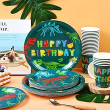 Dinosaur Happy Birthday Disposable Tableware Set, 7/9 Inch Party Plates, Disposable Paper Plates And Cups, Suitable For Holidays, Weddings, Engagements, Birthdays, Parties, Celebrations, Wedding Party Supplies - Multicolor - View 4