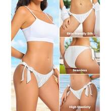 Women Silk Panties Lightweight Briefs Smooth Breathable Satin Bikini,Sexyys Tie-Side Underwear Daily Fit Comfort,White - white - 查看 3
