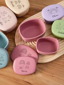2PCS Personalized Customization Name And Pattern Silicone Food Storage Box Containers With Lids Custom Tableware Portable Dinner Box, Back To School, Leak-Proof, Aesthetic - Multicolor - View 5