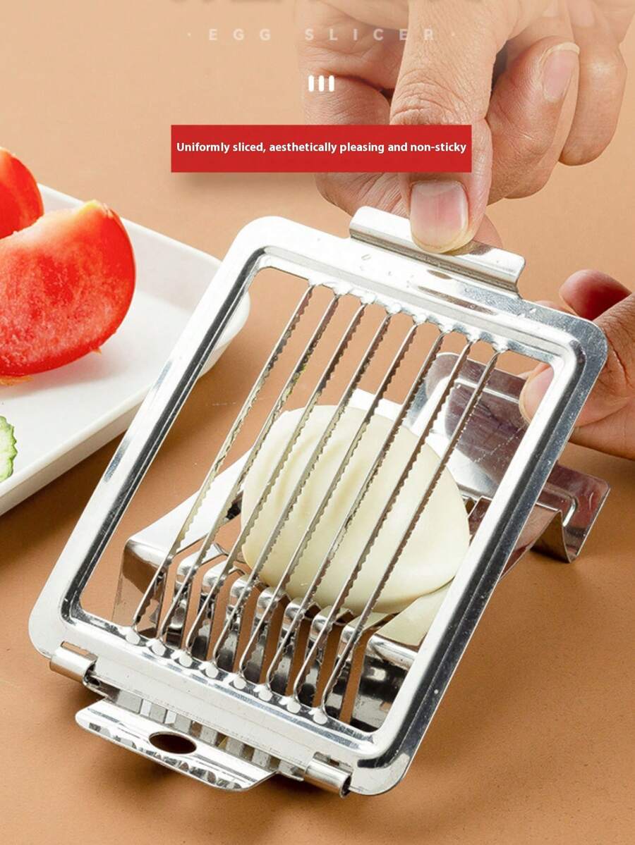 1pc Stainless Steel Egg Slicer, Multifunctional Egg Cutter, Kitchen Tool, Egg Slicer, Quail Egg Slicer, Egg Cutting Tool, Suitable For Cutting Eggs, Fruits, Etc. Valentine's Day, Ramadan Mubarak, Ramadan Kareem, Bismillah, Eid Mubarak - Silver - View 1