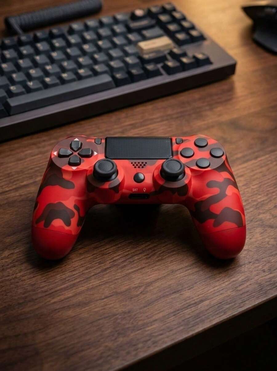Wireless Game Controller For P-4/S-4/PC, High Precision Gamepad With Turbo Function, Touch Pad, 3.5mm Audio Jack, Non-Slip Handle, Dual Shock Vibration, 3D Joystick, 6-Axis Motion Control, Ergonomic Gaming Remote Gift For Men Kids (Camouflage Red) - #1 - Xem 1