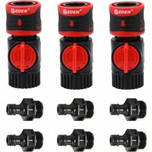 Eden 93218 Premium Garden Connect with Shutoff Valve and Water Stop and Lock Feature Quick Release Kit Hose Fittings and Adapters 3 Sets 9 Pc - 3juegos9piezas - Ver 1