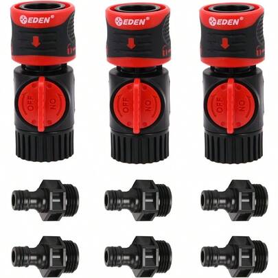 Eden 93218 Premium Garden Connect with Shutoff Valve and Water Stop and Lock Feature Quick Release Kit Hose Fittings and Adapters 3 Sets 9 Pc