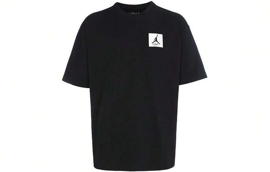 Nike Jordan Essentials Solid Color Applique Crew Neck Short Sleeve T-Shirt, Black - Black - View 1