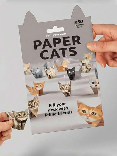 50pcs Paper Origami Kit - Foldable Craft Set With 50 Unique Designs, Cute Tabby, Tortoiseshell, Ginger