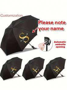 Personalized Automatic Umbrella With Name/Text & Logo,Personalized Custom Umbrellas With Names,Automatic 8-Rib Umbrella - Automatic Open/Close, 8-Rib Compact Folding Umbrella, Portable Travel Umbrella With Logo/Name (Black Canopy, Luxury Golden Letters) - Ideal For Business, For Gifting ,Automatic Opening, Unique Gift For Women - Multicolor - View 1