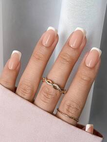 Bộ 150 miếng dán móng tay giả vuông ngắn, màu da, chất liệu gel mềm kiểu Pháp, thích hợp cho việc tự làm móng, tối giản và đa năng, 16 kích cỡ, dành cho phụ kiện làm móng nữ. - Màu be - Xem 3