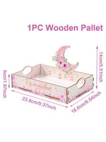 1pc Ramadan Crescent Moon & Star Wooden Tray, Party Snacks & Beverage Wooden Storage Box, Islamic Style Dessert Cake Wooden Display Tray, Arabian Style Tabletop Sweets & Snacks Wooden Serving Tray, Ramadan Blessings - Multicolor - View 15
