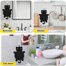 Cat Hand Towel - Cute Kitchen Towels With Hanging Loops Super Absorbent Chenille Hand Face Bath Towel, Funny Towel Kitchen & Bathroom Decor, Perfect Cat Gift For Women (8x18 Inch),Black - màu đen - Xem 3