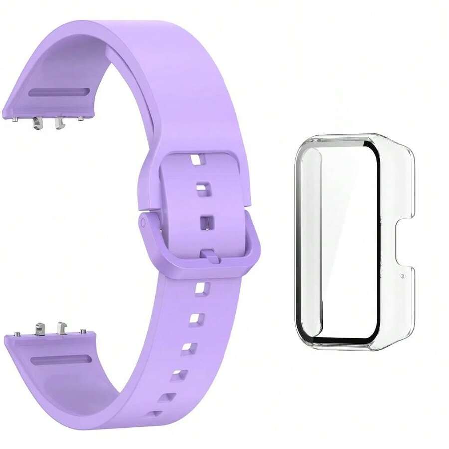 Quick-Release Silicone Wristband + Case Kit For Galaxy Fit 3 Smartwatch - TRANSPARENT/LILAC - View 1