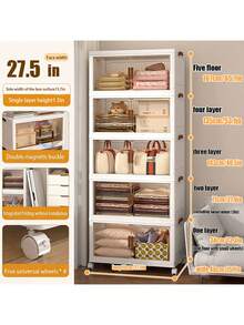 5layers Home Decorations Display Rack Big Capacity Storage Cabinet Plastic Foldable Shoe Shelf Collapsible Clear Shoe Boxes Stackable With Door Easy Assembly Living Room StuffStorage Bins Back To School - White - View 2