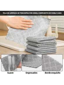 EstiloTrapos De Limpieza Terciopelo Coral Multiusos Trapos Terciopelo Multifuncional para Lavar Platos En Húmedo Y Seco Trapos De Almohadillas Fregar Reutilizable para Hogar Cocina(15PCS)Versión mejorada - 1 - Ver 3