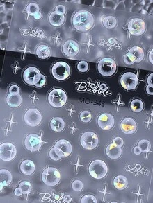 2pcs Aurora Holographic Bubble Nail Art Stickers Laser Design Bubbles Cute Dreamy Mermaid Nail Decals Decoration Self Adhesive Manicure Accessories Nail Slider Japanese Style DIY Salon Nail Supplies - 銀色 - 查看 2