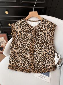 Áo khoác cardigan không tay dáng rộng, thanh lịch, in họa tiết, chần bông dành cho nữ hiệu GMFP, thích hợp cho du lịch, kỳ nghỉ, lễ hội âm nhạc, mùa cưới. - da báo - Xem 4