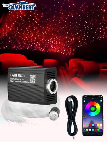GLANBERT 升级版星空顶灯套装，RGB APP闪烁光纤灯，500颗0.03英寸（6.5英尺/2米）光纤星空顶灯套装，适用于汽车卡车车顶/家居/派对