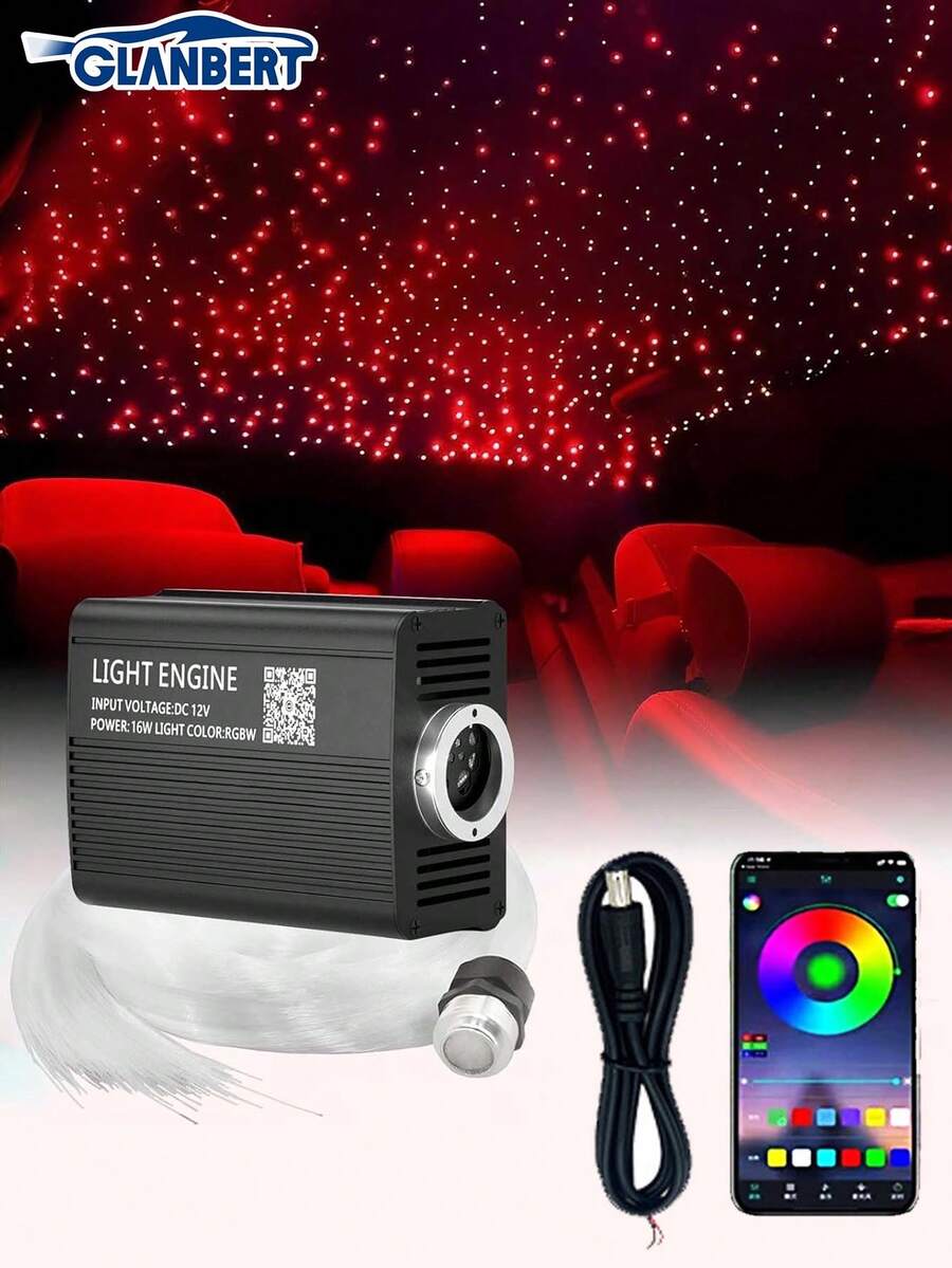 GLANBERT Upgraded Starry Sky Ceiling Light Kit, RGB APP Flashing Fiber Optic Lights, 500pcs 0.03" 6.5ft/2m Fiber Optic Star Ceiling Light Kit, Suitable For Car Truck Roof/Home/Party - A - 查看 1