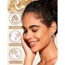 ORAZIO - Juego de 4 pares de aretes de clip para mujer arete de aro de plata y dorado con clip de lágrima aretes redondos y giros sin piercing-0142 - Oro rosa - Ver 1