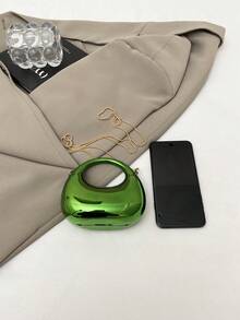 New Acrylic Mini Handbag, Fashion Clutch Purse, Personalized Crescent Moon Shaped Evening Bag With Detachable Strap - Green - View 3