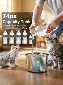 PETSIN 74oz/2.2L、108oz/3.2L 猫用饮水器，不锈钢自动宠物饮水器，适用于猫和狗，金属猫狗饮水器碗，带水龙头水位窗口，超静音泵，宠物饮水器，静音水碗分配器，猫用饮水器，易于清洁和安装，漂亮的水龙头设计，优秀的过滤系统
