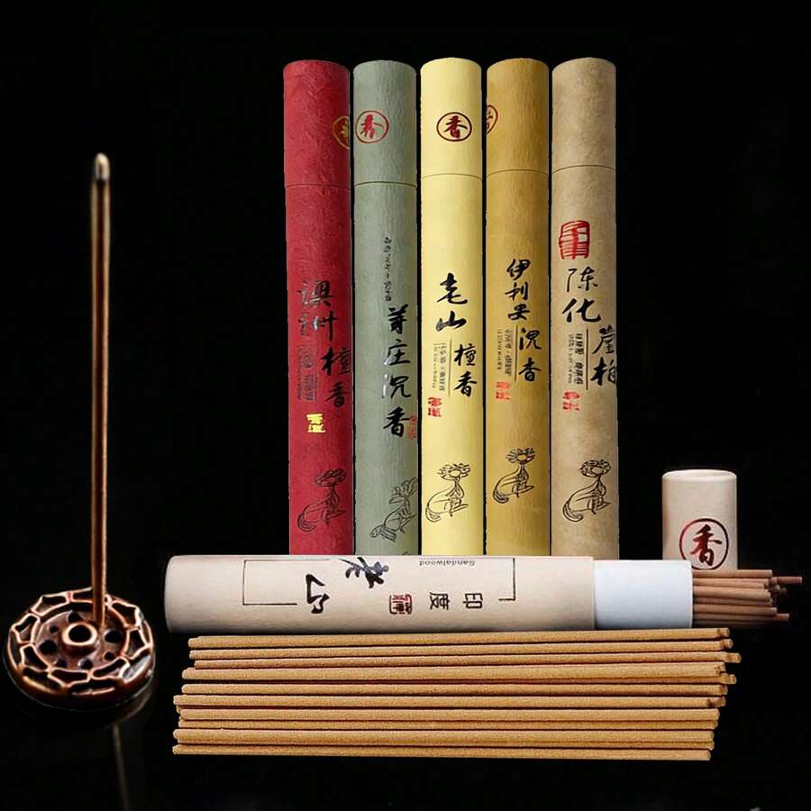 200支香薰棒 - 5种不同款式香薰棒及1个香炉,艾草、沉香,适用于瑜伽、冥想、办公室氛围营造、派对装饰、独特礼品,带来宁静与愉悦。 - 彩色 - 查看 1