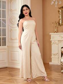 Embroidered Colorful Elegant Jalabia Dress, Gold Embroidered Trim Decor Open Front Cover Up With Sheer Straps, Wide Leg Jumpsuit, Luxury Elegant 2026 New Style Ramadan Traditional - Apricot - View 7