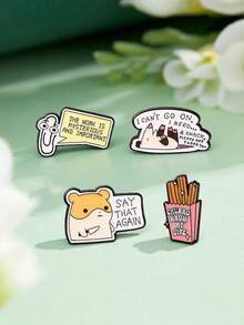 1/4件装标语胸针卡通金属徽章创意英文字母饰品别针徽章服装胸针英文配饰背包装饰吊坠 - 彩色 - 查看 5