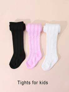 3 Pairs Baby Girls' Vertical Striped Tights, Versatile All-Match Leggings For Everyday Wear, Spring/Autumn