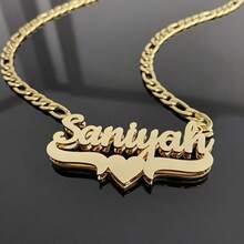 Custom Name Plate Necklace, Personalized Name 18K Gold Double Plate Necklace, Stainless Steel Letter Necklace, Minimalist Jewelry, Perfect For Valentine's Day, Mother's Day, Birthdays, Anniversaries, And Special Occasions - 彩色 - 查看 7