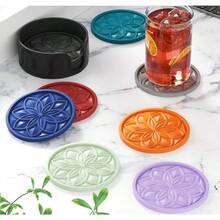 HFHOME Juego de posavasos de silicona con soporte paquete de 6 posavasos para mesa de centro bar computadora regalo de protección de mesa color negro - negropuro - Ver 6