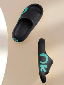 Men's EVA Letter "OK" Slippers, Indoor Bathroom Slippers, Suitable For All Seasons, Black - Black - View 4