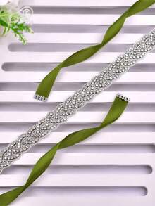 1 قطعة شريط خصر عروس مصنوع يدويًا، حزام خصر مرصع بالراين الزجاجي، قابل للتعديل الطول، إكسسوار زفاف، هدية لوصيفة العروس، شريط أخضر زيتوني - الشريط الزيتون الأخضر - مشاهدة 5