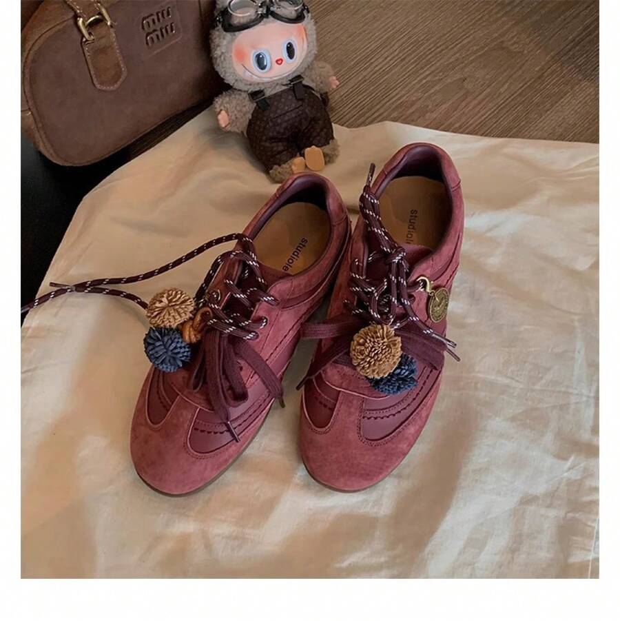 Women Canvas Shoes - Burgundy - View 1