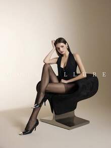 MOIRÉALLURE 1Pair Solid Color Suitable For Daily Life Basic Sheer Tights - Black - View 4