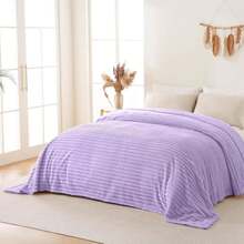 Bnuitland Oversized King Flannel Stripe Pattern Blanket 120x120 Inches, 300GSM Soft Extra Large For Couch,Bed, Lightweight Fuzzy Fleece 10x10 Huge Blanket For Whole Family, Light Purple - ColorC - 查看 3