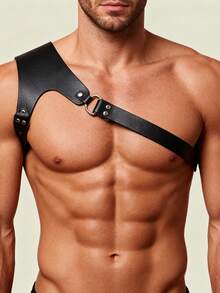 1 pieza Arnés de pecho de cuero sintético para hombres, arnés de hombro casual, accesorio de ropa de estilo punk gótico, arnés corporal adecuado para uso diario, regalo para hombres en el Día de San Valentín - Negro - Ver 1