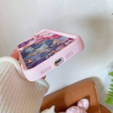 1pc Fashionable Smoke & Marble Pattern Thick Shockproof Protective Phone Case, Compatible With IPhone/ Galaxy/, Ideal Choice For Fashion Enthusiasts - Pink - View 5