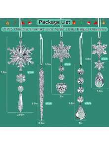 EstiloJishi - Juego De 21 Adornos De Navidad De Vidrio Para DecoracióN De áRbol De Navidad, Cristales Colgantes De AcríLico Copo De Nieve Con Colgantes Colgantes Colgantes Para El PaíS De Las Maravillas DelVersióN Mejorada - 1 - Ver 4