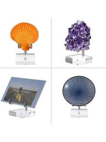 EstiloTendenciaHipiwe - Soporte De ExhibicióN De AcríLico Transparente Con Brazos De Metal Ajustables Para Caballete De ExhibicióN Para Piedras Preciosas, FóSiles, Minerales, Losas De áGata, Platos De Vidrio,Calidad PremiumVersióN Mejorada - Cuadrado, plateado, pequeño. - Ver 6