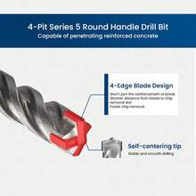 bosch SDS-Plus 4-Pit Round Handle Series 5 Drill Bits, Rotary Hammer Bits Ideal For Applications In Masonry, Brick, Block, Concrete - Multicolor - View 5