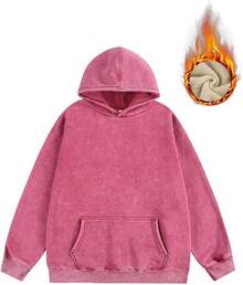 [Free Shipping]Mens Hoodies Oversized Unisex Acid Wash Hoodie Heavyweight Fleece Vintage Cotton Sweatshirt Men Women - B-hot Pink - 查看 2