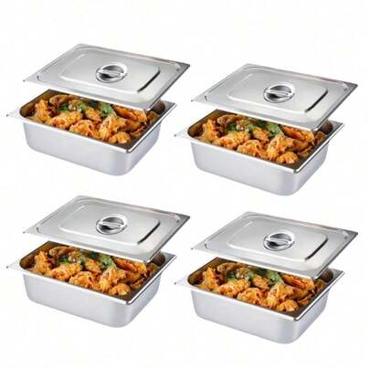 2/4 件套不锈钢酒店锅具带盖 - 大容量 32*26*10 英寸，易于清洁，是商业厨房或家庭烹饪餐点、配菜和餐饮服务的理想之选。