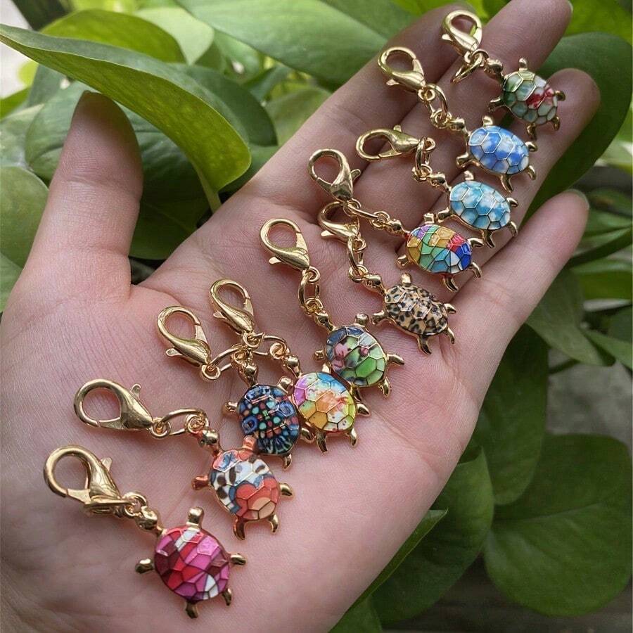 10pcs Turtle Keychain, Cute And Stylish, Various Styles, Suitable For Decoration Of Backpacks, Purses, Handbags And Casual Shoes (Mixed Colors) - 10個 - 查看 1