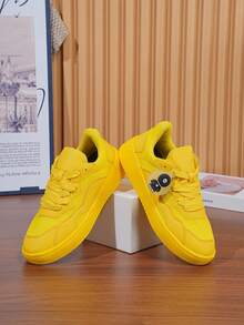 橙色女士休闲鞋，时尚厚底，粗跟，百搭鞋带 - 黃色 - 查看 9