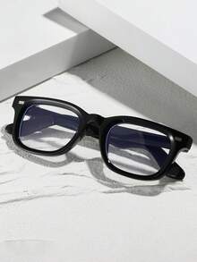 1副男士塑料超大几何多色全框个性化ins风透明眼镜，适合节日礼物、街头摄影、单身派对、夜店购物、周末穿搭、约会装扮等场合，时尚配饰 - 無色 - 查看 2